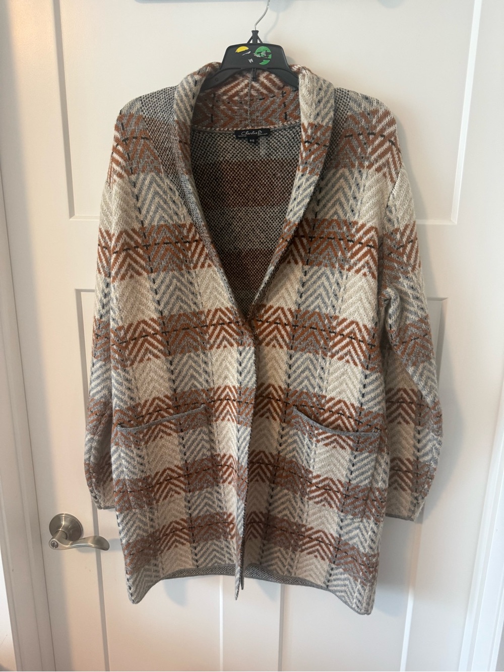 Charlie B Vintage-Inspired Open Cardigan Sweater - Cream & Brown size small